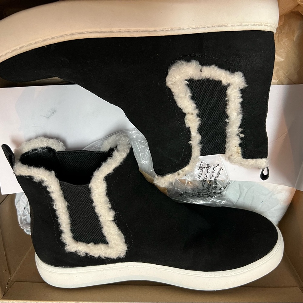 Black Suede Fur-Lined Sneakers
